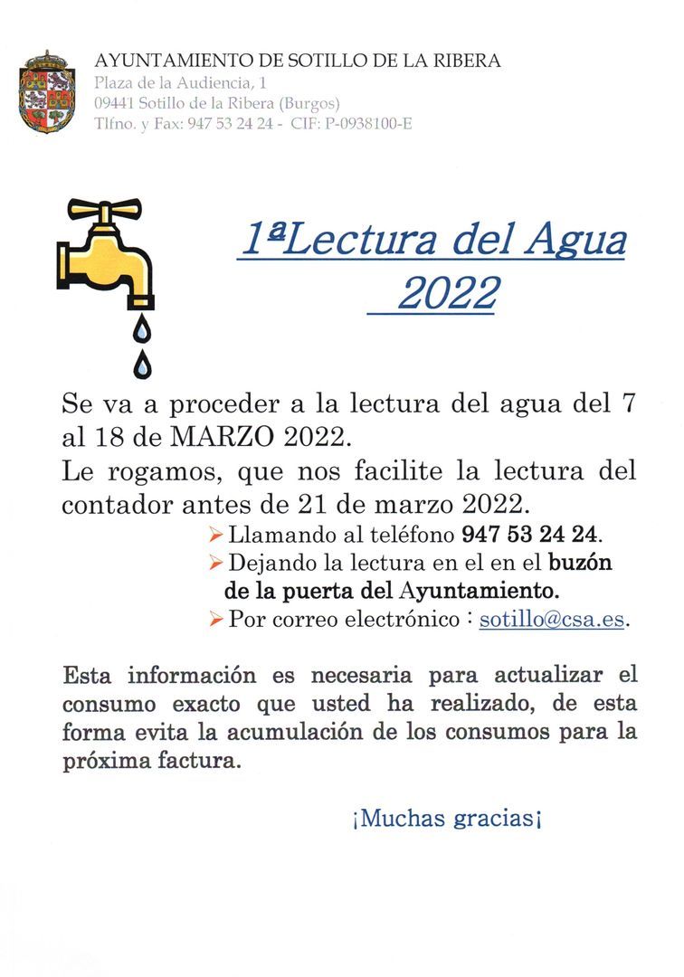 PRIMERA LECTURA DE AGUA 2022