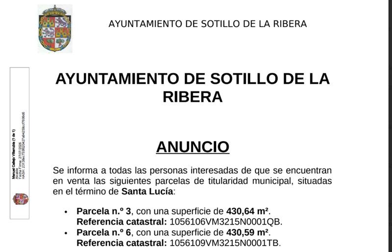 ANUNCIO: VENTA de Parcelas Municipales